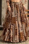 Buy_Diyarajvvir_Brown Georgette Beads, Sequins Round Neck Caramel Printed Lehenga Set _Online_at_Aza_Fashions