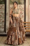 Shop_Diyarajvvir_Brown Georgette Beads, Sequins Round Neck Caramel Printed Lehenga Set _Online_at_Aza_Fashions