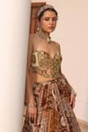 Diyarajvvir_Brown Crepe, Georgette Sequins, Beads Sweetheart Printed Caramel Lehenga Set _Online_at_Aza_Fashions