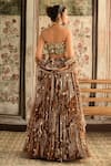 Shop_Diyarajvvir_Brown Crepe, Georgette Sequins, Beads Sweetheart Printed Caramel Lehenga Set _at_Aza_Fashions