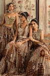 Diyarajvvir_Brown Crepe, Georgette Sequins, Beads Sweetheart Printed Caramel Lehenga Set _at_Aza_Fashions