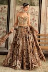 Buy_Diyarajvvir_Brown Crepe, Georgette Sequins, Beads Sweetheart Printed Caramel Lehenga Set _at_Aza_Fashions