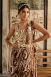 Diyarajvvir_Brown Crepe, Georgette Caramel Designer Pre-draped Skirt Saree Set With Blouse _Online_at_Aza_Fashions