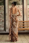 Shop_Diyarajvvir_Brown Crepe, Georgette Caramel Designer Pre-draped Skirt Saree Set With Blouse _at_Aza_Fashions