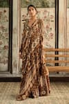 Buy_Diyarajvvir_Brown Crepe, Georgette Sequins, Caramel Pre-draped Sharara Saree With Blouse _Online_at_Aza_Fashions