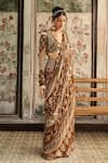 Shop_Diyarajvvir_Brown Crepe, Georgette Sequins, Caramel Pre-draped Sharara Saree With Blouse _Online_at_Aza_Fashions