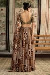 Shop_Diyarajvvir_Brown Tulle, Georgette Sequins, Beads V-neck Caramel Printed Lehenga Set _at_Aza_Fashions