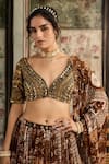 Diyarajvvir_Brown Tulle, Georgette Sequins, Beads V-neck Caramel Printed Lehenga Set _Online_at_Aza_Fashions