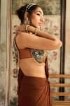 Diyarajvvir_Brown Georgette, Tulle Sequins, Beads Caramel Pre-draped Saree With Blouse _Online_at_Aza_Fashions