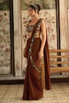 Buy_Diyarajvvir_Brown Georgette, Tulle Sequins, Beads Caramel Pre-draped Saree With Blouse _Online_at_Aza_Fashions