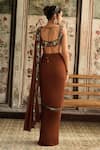 Shop_Diyarajvvir_Brown Georgette, Tulle Sequins, Beads Caramel Pre-draped Saree With Blouse _at_Aza_Fashions