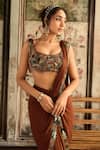 Shop_Diyarajvvir_Brown Georgette, Tulle Sequins, Beads Caramel Pre-draped Saree With Blouse _Online_at_Aza_Fashions