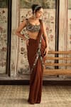 Buy_Diyarajvvir_Brown Georgette, Tulle Sequins, Beads Caramel Pre-draped Saree With Blouse _at_Aza_Fashions