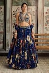 Buy_Diyarajvvir_Blue Crepe, Organza Sequins, Beads, Embroidery Round Floral Print Lehenga Set _at_Aza_Fashions