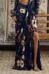 Diyarajvvir_Blue Crepe, Georgette Sequins, Floral Print Pre-draped Skirt Saree With Blouse _Online_at_Aza_Fashions