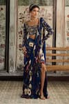 Buy_Diyarajvvir_Blue Crepe, Georgette Sequins, Floral Print Pre-draped Skirt Saree With Blouse _at_Aza_Fashions