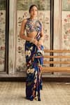 Buy_Diyarajvvir_Blue Crepe Sequins, Embroidery, Floral Print Pre-draped Skirt Saree With Blouse _at_Aza_Fashions