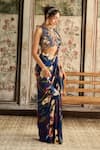 Shop_Diyarajvvir_Blue Crepe Sequins, Embroidery, Floral Print Pre-draped Skirt Saree With Blouse _Online_at_Aza_Fashions