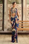 Diyarajvvir_Blue Crepe Sequins, Embroidery, Floral Print Pre-draped Skirt Saree With Blouse _at_Aza_Fashions