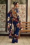 Shop_Diyarajvvir_Blue Crepe Sequins, Beads Round Floral Print Pre-draped Skirt Saree With Blouse _at_Aza_Fashions