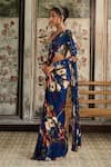 Buy_Diyarajvvir_Blue Crepe Sequins, Beads Round Floral Print Pre-draped Skirt Saree With Blouse _Online_at_Aza_Fashions