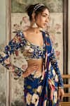 Shop_Diyarajvvir_Blue Crepe Sequins, Beads Round Floral Print Pre-draped Skirt Saree With Blouse _Online_at_Aza_Fashions