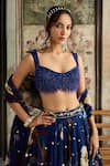 Diyarajvvir_Blue Tulle, Organza Beads, Sequins Scoop Neck Floral Print Lehenga Set _Online_at_Aza_Fashions