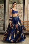 Buy_Diyarajvvir_Blue Tulle, Organza Beads, Sequins Scoop Neck Floral Print Lehenga Set _Online_at_Aza_Fashions