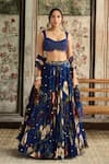 Buy_Diyarajvvir_Blue Tulle, Organza Beads, Sequins Scoop Neck Floral Print Lehenga Set _at_Aza_Fashions