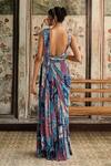 Shop_Diyarajvvir_Blue Crepe, Georgette Sequins, Embroidery Round Teal Pre-draped Skirt Saree Set _at_Aza_Fashions