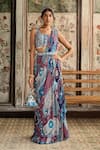 Buy_Diyarajvvir_Blue Crepe, Georgette Sequins, Embroidery Round Teal Pre-draped Skirt Saree Set _at_Aza_Fashions