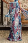 Diyarajvvir_Blue Crepe, Georgette Sequins, Embroidery Round Teal Pre-draped Skirt Saree Set _Online_at_Aza_Fashions