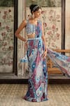 Buy_Diyarajvvir_Blue Crepe, Georgette Sequins, Embroidery Round Teal Pre-draped Skirt Saree Set _Online_at_Aza_Fashions