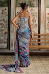 Shop_Diyarajvvir_Teal Crepe, Georgette Sequins, Embroidery, Blue Pre-draped Saree And Corset Blouse _at_Aza_Fashions