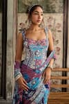 Shop_Diyarajvvir_Teal Crepe, Georgette Sequins, Embroidery, Blue Pre-draped Saree And Corset Blouse _Online_at_Aza_Fashions
