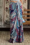 Buy_Diyarajvvir_Blue Crepe, Georgette Embroidery V-neck Teal Pre-draped Gharara Saree Set _Online_at_Aza_Fashions