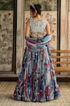 Shop_Diyarajvvir_Blue Crepe, Georgette Mirrors, Sequins, Embroidery Teal Printed Lehenga Set _at_Aza_Fashions