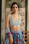 Shop_Diyarajvvir_Blue Crepe, Georgette Mirrors, Sequins, Embroidery Teal Printed Lehenga Set _Online_at_Aza_Fashions