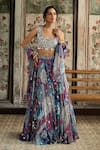Buy_Diyarajvvir_Blue Crepe, Georgette Mirrors, Sequins, Embroidery Teal Printed Lehenga Set _at_Aza_Fashions