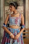 Diyarajvvir_Blue Crepe, Georgette Tassels Square Neck Teal Printed Lehenga Set _Online_at_Aza_Fashions