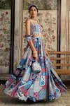 Buy_Diyarajvvir_Blue Crepe, Georgette Tassels Square Neck Teal Printed Lehenga Set _Online_at_Aza_Fashions