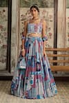Buy_Diyarajvvir_Blue Crepe, Georgette Tassels Square Neck Teal Printed Lehenga Set _at_Aza_Fashions