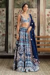 Buy_Diyarajvvir_Blue Crepe, Silk, Organza Sequins, Embroidery V-neck Teal Printed Lehenga Set _Online_at_Aza_Fashions