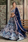 Shop_Diyarajvvir_Blue Crepe, Silk, Organza Sequins, Embroidery V-neck Teal Printed Lehenga Set _Online_at_Aza_Fashions