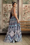 Shop_Diyarajvvir_Blue Crepe, Silk, Organza Sequins, Embroidery V-neck Teal Printed Lehenga Set _at_Aza_Fashions