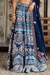 Diyarajvvir_Blue Crepe, Silk, Organza Sequins, Embroidery V-neck Teal Printed Lehenga Set _at_Aza_Fashions