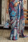 Diyarajvvir_Blue Crepe, Georgette Sequins, Mirrors, Beads Teal Printed Pre-draped Saree Set _Online_at_Aza_Fashions