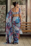 Shop_Diyarajvvir_Blue Crepe, Georgette Sequins, Mirrors, Beads Teal Printed Pre-draped Saree Set _at_Aza_Fashions