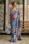 Buy_Diyarajvvir_Blue Crepe, Georgette Sequins, Mirrors, Beads Teal Printed Pre-draped Saree Set _at_Aza_Fashions