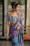 Shop_Diyarajvvir_Blue Crepe, Georgette Sequins, Mirrors, Beads Teal Printed Pre-draped Saree Set _Online_at_Aza_Fashions